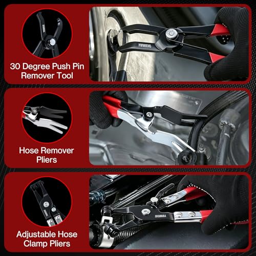10 PCS Electrical Disconnect Pliers Fuel Line Disconnect Tool Kit, Hose Clamp Pliers Set with Snap Ring Pliers, Trim Removal Tools, Hose Removal Tool for Auto Repair - size: 10