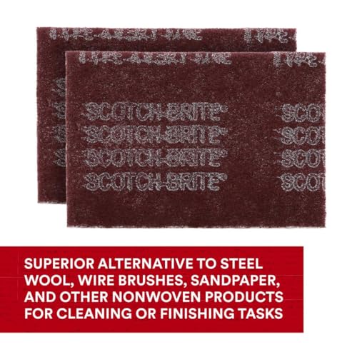 3M Scotch-Brite General Purpose 7447 Hand Pad, Very Fine Grade, 6 in x 9 in, Pack of 20, Aluminum Oxide, Surface Preparation, Scuffing, Blending, Cleaning, Maroon