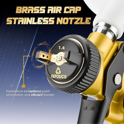 HVLP Air Spray Gun Kit 1.4mm, Professional Automotive Paint Sprayer - color: Golden, size: 1.4mm