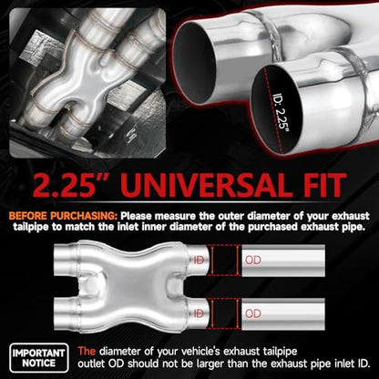LCGP 2.25" Exhaust X Pipe, Universal 2.25" In/Out Crossover X Pipe 12" Length Polished Surface Stainless Steel Weld-on - size: 2.25 Inch, style: X Pipe-A