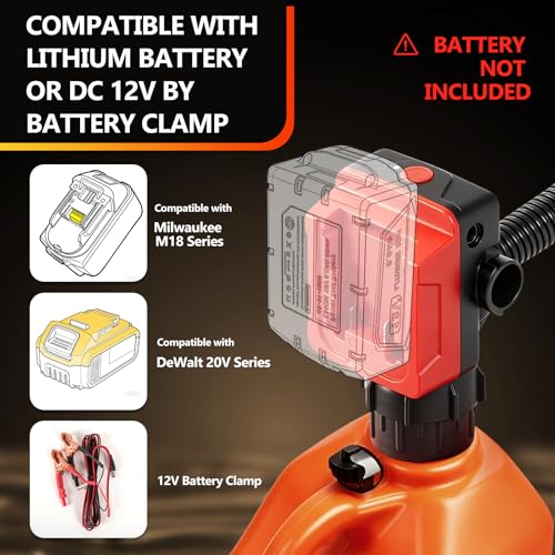5GPM Cordless Fuel Transfer Pump,Auto-Stop & Hand Nozzle, Compatible with DeWalt 20V & Milwaukee 18V Batteries,Beep Alert, 51'' hose,Vertical Operated portable Pump for Diesel,Gasoline(Bare Tool)