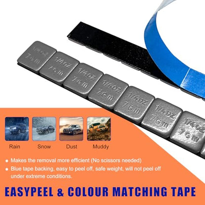 48PCS 1/4 Oz Adhesive Backed Wheel Weights, 0.25Oz Tire Balancing Wheel Weights with Strong Adhesive, EasyPeel Type Low Profile Tire Weight Strip Box for Car Truck SUV Motorcycle