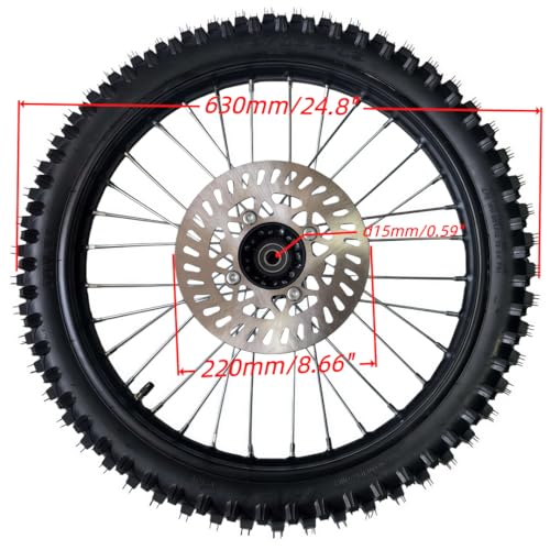 Beeking 70/100-19 Front Wheel Rim Tire Assembly for Dirt Bike 15mm axle front Wheel Rim Tire Fits 90cc-150cc dirt bike TTR SSR CRF Apollo Includes 220mm brake disc.
