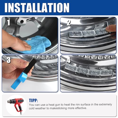 JiiinMiiin 1oz, 72PCS Gray Steel Adhesive Stick on Wheel Weights - color: Chrome, size: 1oz - 72PCS