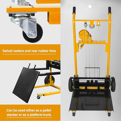 Apollo Material Lift Stacker, Pallet Truck Dolly 330 lbs Capacity - color: Yellow, size: Winch-330 lbs-40.5" Lift