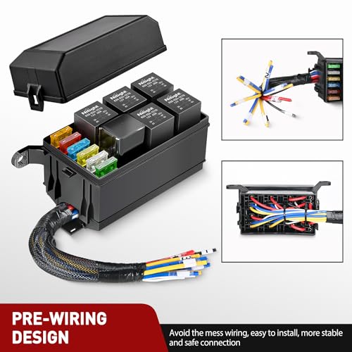 Nilight 12V Fuse Relay Box 6 Relays 6 Slots ATC/ATO Blade Fuse Holder 4Pin 5Pin Terminal 40A Relay Pre-Wired Waterproof Block Kit Universal for Automotive Car Truck Camper Boat - color: Fuse and Relay Block Pre-Wired