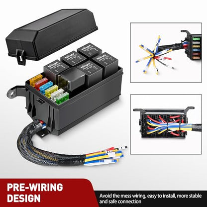 Nilight 12V Fuse Relay Box 6 Relays 6 Slots ATC/ATO Blade Fuse Holder 4Pin 5Pin Terminal 40A Relay Pre-Wired Waterproof Block Kit Universal for Automotive Car Truck Camper Boat - color: Fuse and Relay Block Pre-Wired