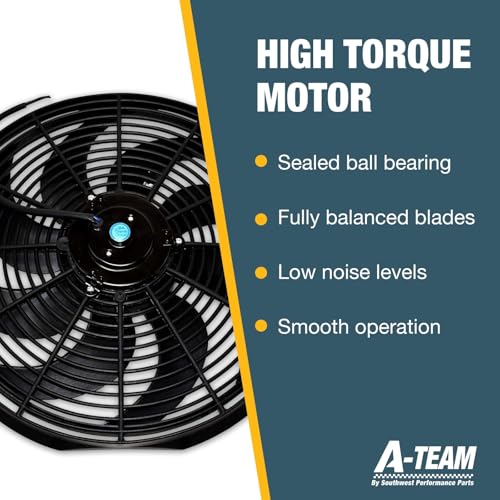 A-Team Performance Radiator Electric Cooling Fan - Electric Radiator Fan Kit for Cars - Reversible Push-Pull Assembly, 3000 CFM - Thermostat & Mounting Kit - 16 in, 12V, 8-Blade