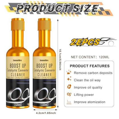 Catalytic Converter Cleaner - 2Pcs Fuel System Treatment to Pass Emissions Test, Restore Engine Performance & Remove Carbon Deposits for Gas/Diesel Cars