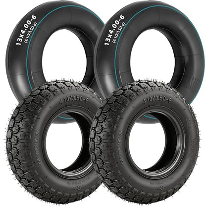 4.10/3.50-6 Tire and Inner Tube,Heavy Duty,Replacement for 4.10-6 13x4.00-6 Tire,Fit for Lawn Mower Hand Truck Wheelbarrow ATV Quad, 2 Pack - color: 4.10/3.50-6 tire＆tube 2pc