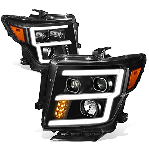 Auto Dynasty LED DRL Headlights Assembly for 2016-2024 Nissan Titan (XD) - color: Black / Amber, size: E-Style LED DRL / Halogen Low Beam
