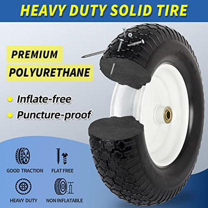GICOOL 16" 4.80/4.00-8" Flat Free Solid Wheelbarrow Tire and wheel 2 Pack - size: 2 Pack-3" Hub