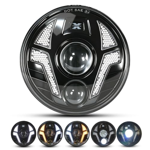 5.75 inch Laser Motorcycle Headlight with White DRL and Amber Turn Signal - color: White/Amber DRL