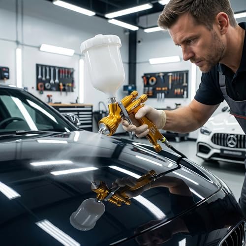HVLP Air Spray Gun Kit 1.7mm, Professional Automotive Paint Sprayer - color: Golden-silver, size: 1.7mm