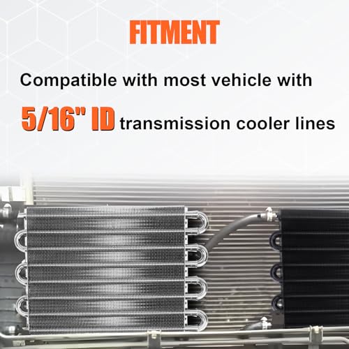8 Pass Aluminium Transmission Oil Cooler, 5/16" Universal 8 Rows Tube and Fin Cooler Kit engine with Hose Mounting, Silver - color: silver