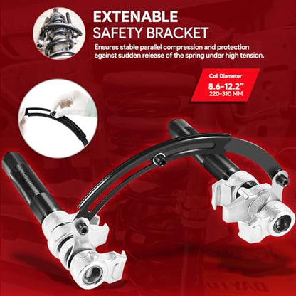 sixcow Upgrade Coil Spring Compressor Tool Automotive, Heavy Duty Macpherson Strut Spring Shock Absorber Compressor Set with Safety Jaws and Holder, Max Load.2645LB for Car Motorcycle Truck ATV UTV