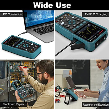 HANMATEK 3 in 1 Handheld Oscilloscope Multimeter with 2 Channels HO52S 3.5"TFT Oscilloscop, 50Mhz Waveform Generator Multimeter Backlit Screen, Auto-Calibration Function, Memory Function, Multi Tester - style: Professional 50 Mhz+Generator