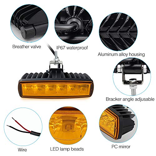 STDYSUN LED Yellow Fog Lights Bar 2Pcs 6Inch 30W Waterproof Auxiliary Work Lights for Offroad, Truck, Tractor, ATV, UTV, Golf Cart, Boat, Car - color: Yellow