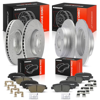 A-Premium Front and Rear Drilled Slotted Brake Rotors and Ceramic Pads Kit - style: F&R Drilled and Slotted