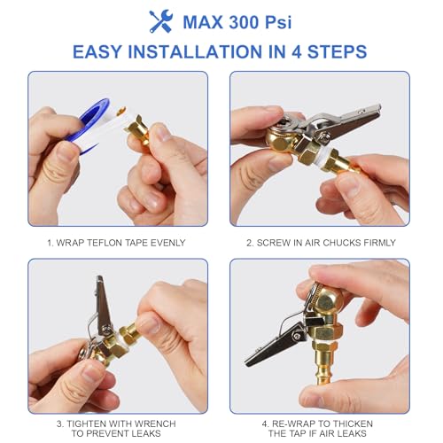 Upgraded 2 Pcs 1/4 Inch NPT Locking Air Chuck, Quick Connect Clip-On Air Chucks for Tires, Closed Ball Tire Inflator Nozzle with Clip, Fits Truck RV Auto Car Motorcycle and Bike