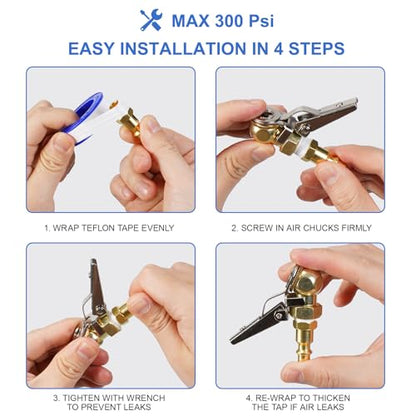 Upgraded 2 Pcs 1/4 Inch NPT Locking Air Chuck, Quick Connect Clip-On Air Chucks for Tires, Closed Ball Tire Inflator Nozzle with Clip, Fits Truck RV Auto Car Motorcycle and Bike