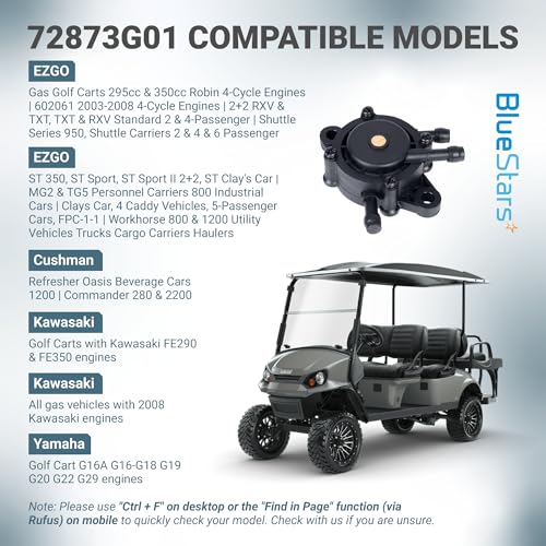 BlueStars 72873G01 Fuel Pump - Fits EZGO Gas Golf Cart 295cc 350cc Robin