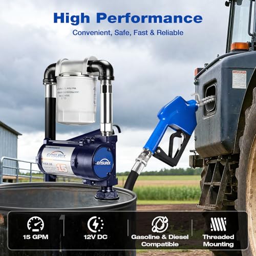 12V Fuel Transfer Pump 15 GPM, Diesel Transfer Pump 12 Volt with Auto Shut Off Nozzle, Hose & Filter, Electric Gasoline Transfer Pump Kit for Fuel Tank, Gasoline, Diesel, Kerosene
