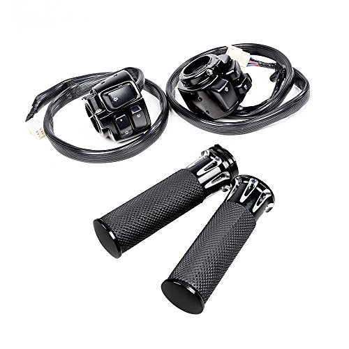 Motorcycle Handlebar Switch Controls & Grips for Harley 1996-2012 - color: Black and Black Chrome Deep-Cutting, size: Switches + Handgrips
