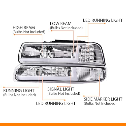 G-PLUS LED Headlights Fit Chevy Silverado 1999-2002/Fit Tahoe Suburban 1500 2500 2000-2006 Bumper Headlamps Left & Right - size: [LED Clear] 1999-2002 Silverado