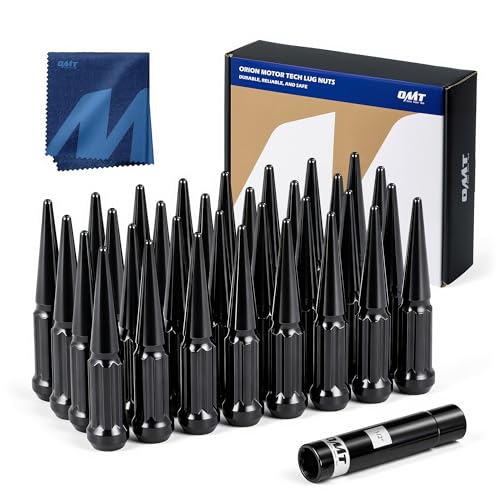 OMT M14x1.5 Spike Lug Nuts, 32pcs Lug Nuts Set with 1 Socket Key - color: Black, size: M14x1.5, style: 32Pcs Spike Spline Tuner