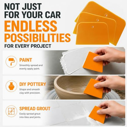 30-Pack Automotive Applicator Body Filler Spreaders for Car Fillers, Putties, Glazes, Caulks and Paint, Trapezoid – 4", 5", & 6" Plastic Spreader Tools (10 Each Size) Reusable Car Repair Kit