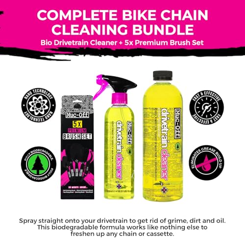 Muc-Off Drivetrain Cleaner & Degreaser Spray - size: 42.2 Fl Oz (Pack of 2) + 5 Brush Set