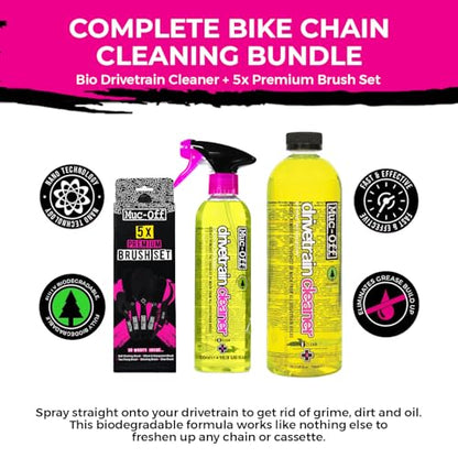 Muc-Off Drivetrain Cleaner & Degreaser Spray - size: 42.2 Fl Oz (Pack of 2) + 5 Brush Set