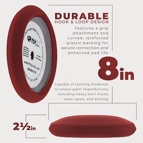 TCP Global 8" Red Foam Buffing Pad, Extra Coarse Cutting Polish - color: Red