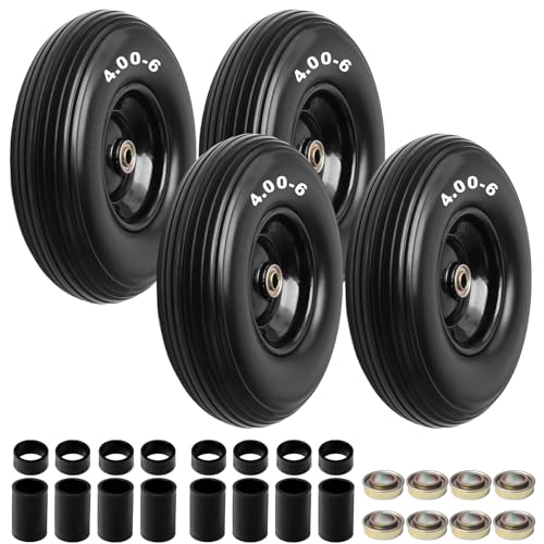 Storystore 13" Wheelbarrow Tires, 4-Pack 4.00-6 Flat Free Tire And Wheel with 5/8" or 3/4" Bearings, 1.75" Centered Hub for Hand Trucks, Wheelbarrows, Dolly, Wagon, Trailer - size: 13" (4 Pack)