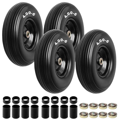 Storystore 13" Wheelbarrow Tires, 4-Pack 4.00-6 Flat Free Tire And Wheel with 5/8" or 3/4" Bearings, 1.75" Centered Hub for Hand Trucks, Wheelbarrows, Dolly, Wagon, Trailer - size: 13" (4 Pack)