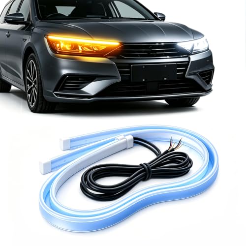Qasim 24in DRL LED Strip Light,White/Amber Sequential Turn Signal - size: 60CM White&Amber