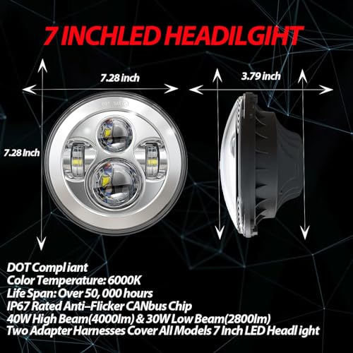 7 inch LED Motorcycle Headlights 4.5" Fog Passing Lights DOT Kit For Harley Davidson Road King Touring FatBoy Street Glide CVO Tri Glide Electra Glide Ultra Limited Classic Switchback harley headlight - size: 7 inch (Chrome)