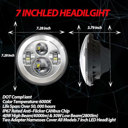 7 inch LED Motorcycle Headlights 4.5" Fog Passing Lights DOT Kit For Harley Davidson Road King Touring FatBoy Street Glide CVO Tri Glide Electra Glide Ultra Limited Classic Switchback harley headlight - size: 7 inch (Chrome)