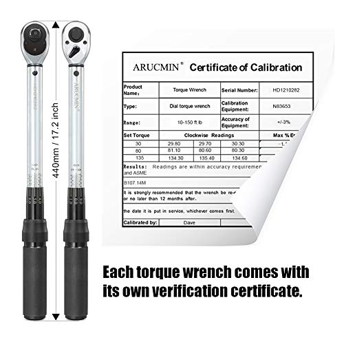 1/2-Inch Drive Click Torque Wrench (10-150 ft.-lb./13.6-203.3Nm) Dual-Direction Adjustable Torque Wrench Set