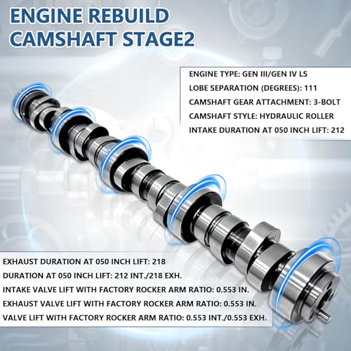 Stage 2 Camshaft Kit Fits for GMC Chevrolet 4.8 5.3 5.7 6.0 LS1, LS2, LS6, LQ4, LQ9 LS Engine, LM7 1997-2006, Includes LS Performance Parts Head Gaskets, Oil Seals, Bolts - color: With MLS Head Gasket Set & Bolts