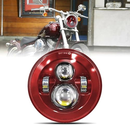 SKTYANTS 7 Inch Motorcycle Headlight LED Red Headlight Motorcycle Projector Compatible with Tourng Street Electra Glide Road king Classic - color: 7 inch