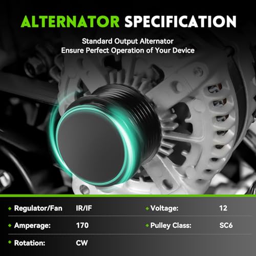 170Amp Alternator 3.6L Compatible with 2009-2017 Chevrolet Traverse, 2007-2016 GMC Acadia, 2007-2010 Saturn Outlook, 2008-2017 Buick Enclave, 1042106310 23105717 AND0481 400-52153 - size: 11252N