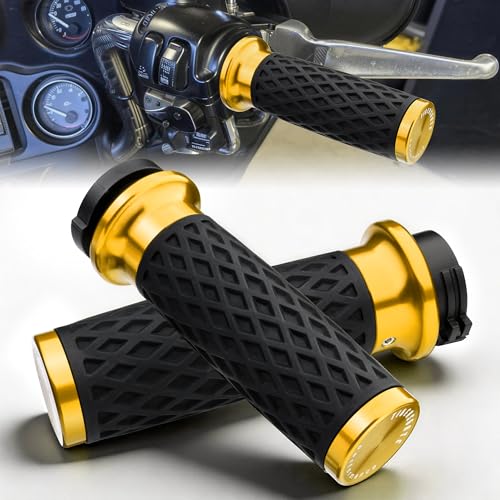 Gold 1" Silicone Cable Throttle Grips with End Cap for Harley - color: Gold