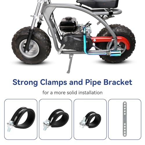 Left Long 212cc Exhaust Pipe with Muffler Compatible with Predator 212 196cc Coleman CT200U BT200X Axis M200 Mini Bike 6.5hp GX160 GX200 Clone Engine KT196 Go Kart with Main Jet Kit Colorful - color: Colourful