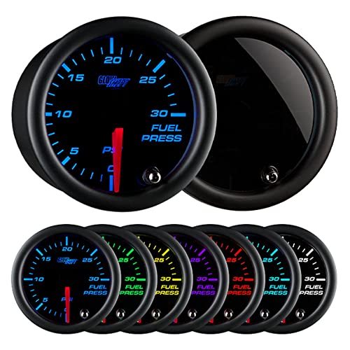 GlowShift Tinted 7 Color 30 PSI Fuel Pressure Gauge Kit, 2-1/16" 52mm
