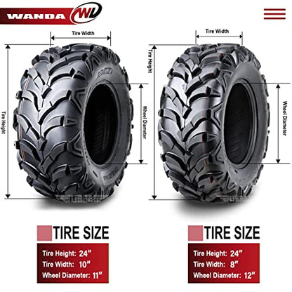 WANDA Set 4 ATV Tires 24x8-12 Front & 24x10-11 Rear /6PR P341-10151/10155 - size: 24X8-12&24X10-11