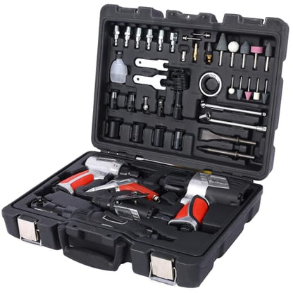 44 Piece Air Tools and Accessories Kit, Pneumatic Tools with Impact Wrench, Air Ratchet, Die Grinder, Aire Hammer, Hose Fittings, Storage Case, Red - size: 44 Piece