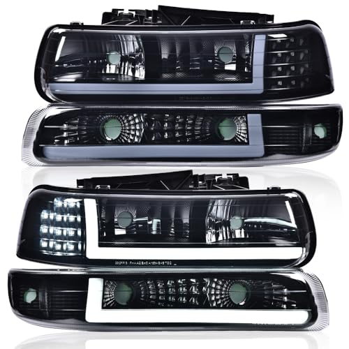 G-PLUS LED DRL Headlights Fit Chevy Silverado 1999 2000 2001 2002 - size: [LED Smoky] 1999-2002 Silverado
