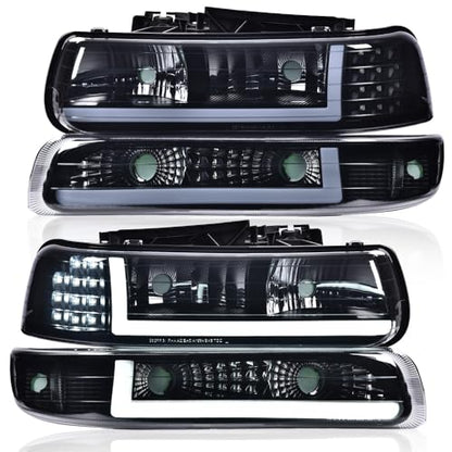G-PLUS LED DRL Headlights Fit Chevy Silverado 1999 2000 2001 2002 - size: [LED Smoky] 1999-2002 Silverado